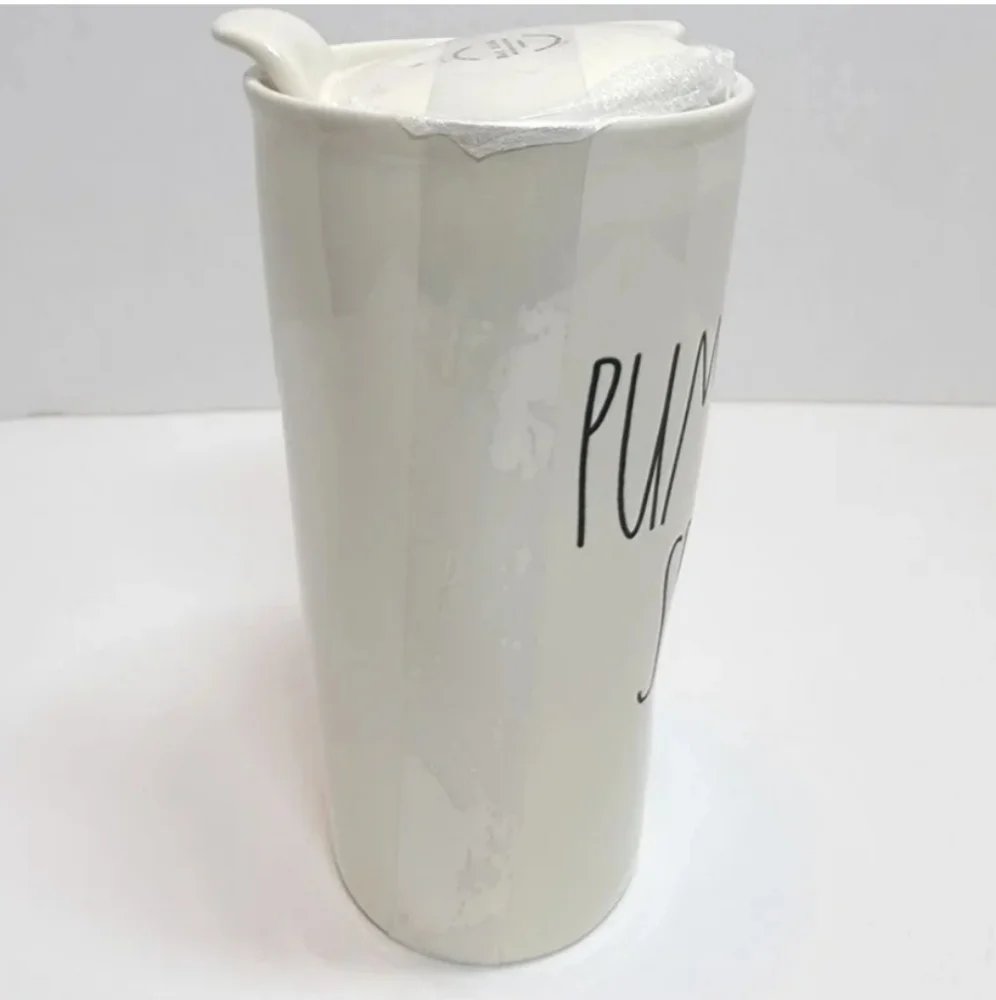 Rae Dunn Pumpkin Spice Ceramic Travel Tumbler Mug Cup with Lid Fall Autumn